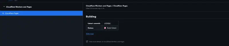 GitHub showing the Cloudflare Workers and Pages integration reporting “Build failed” for commit ef142bb