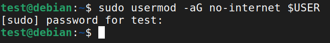 Adding the current user to the &rsquo;no-internet&rsquo; group
